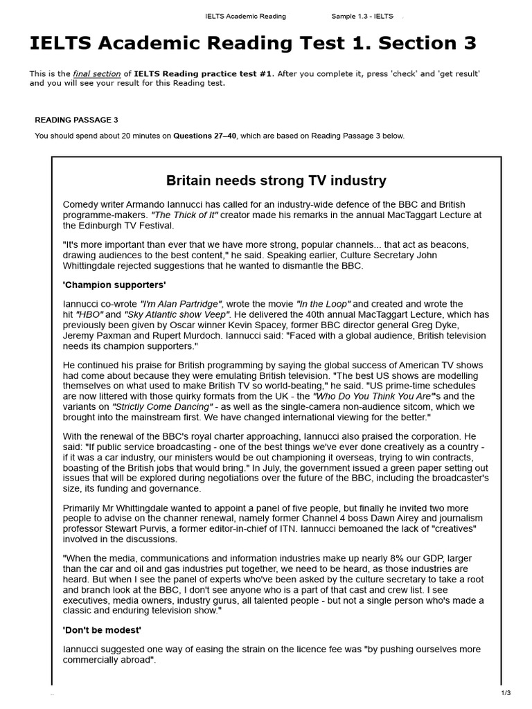 IELTS Academic Reading - Sample 1.3 | PDF | Bbc