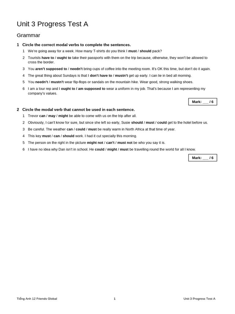 Unit 3 Progress Test: Modal Verbs & Vocabulary | PDF | University