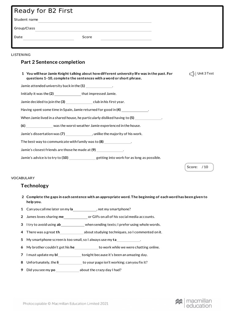 B2 English Listening and Vocabulary Test | PDF | Robot | Robotics
