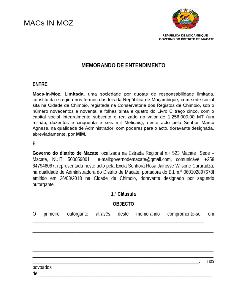 Memorando de Entendimento em Macate | PDF