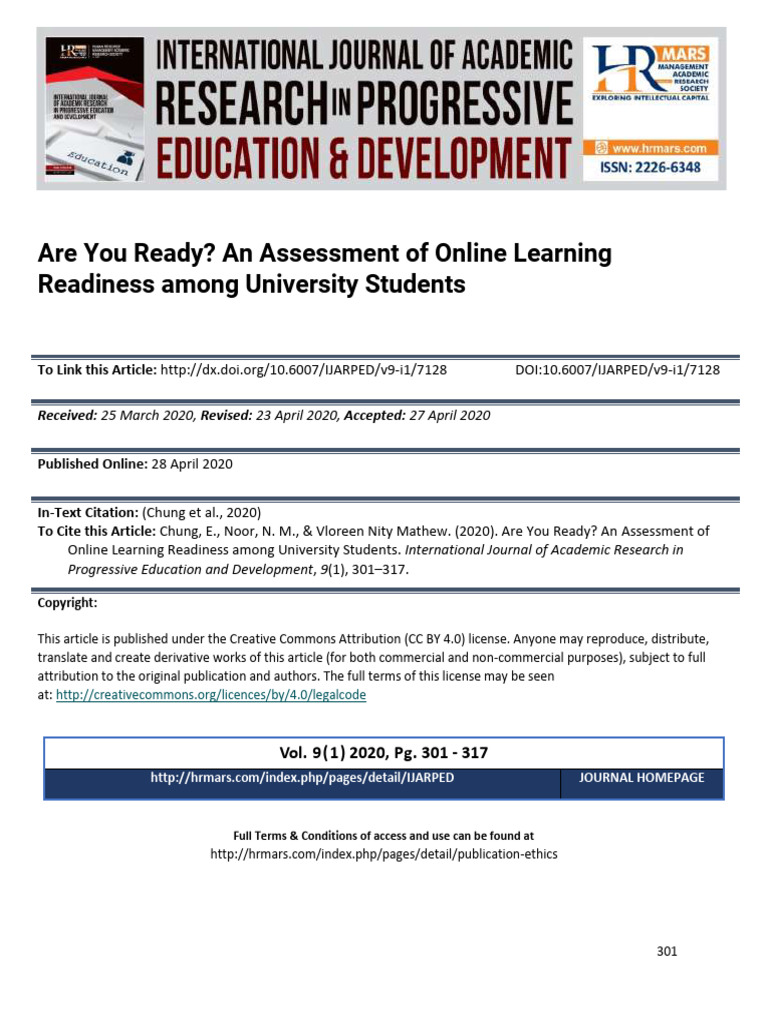 Are You Ready An Assessment of Online Learning Readiness Among ...