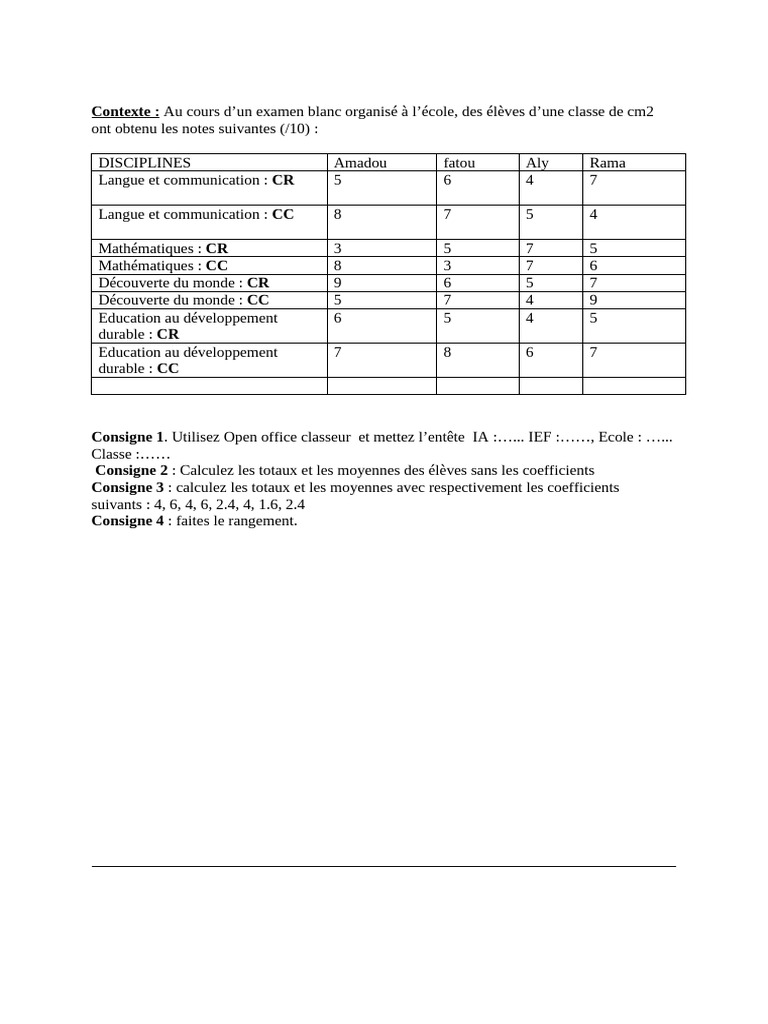 Examen blanc CM2 : Analyse des notes | PDF