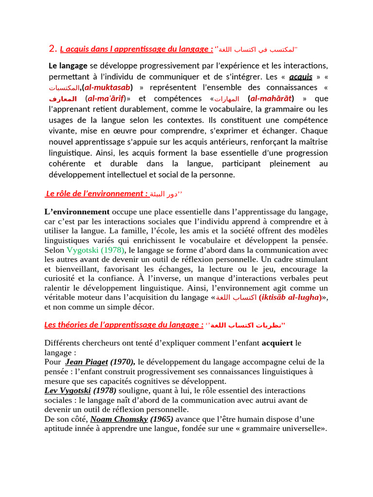 Acquis et environnement dans l'apprentissage du langage | PDF ...