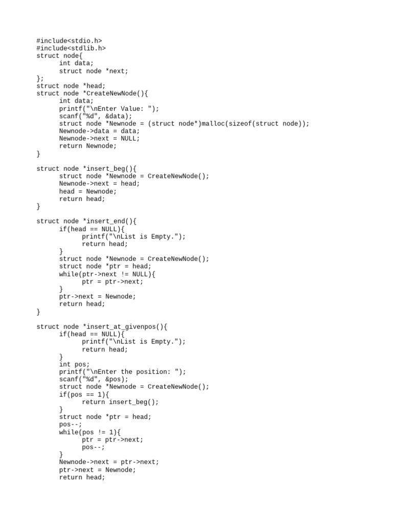 Linked List Operations in C Code | PDF | Computer Programming ...