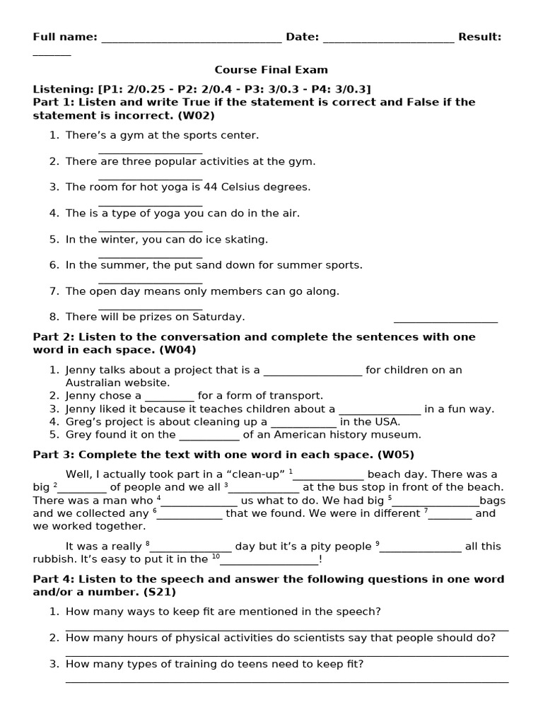Course Final Exam: Listening Assessment | PDF | Chess | Chess Theory