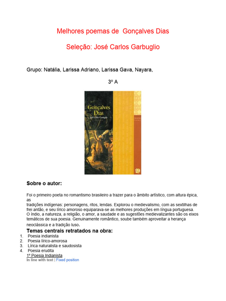 Poemas de Gonçalves Dias: Temas e Análise | PDF | Romantismo | Amor