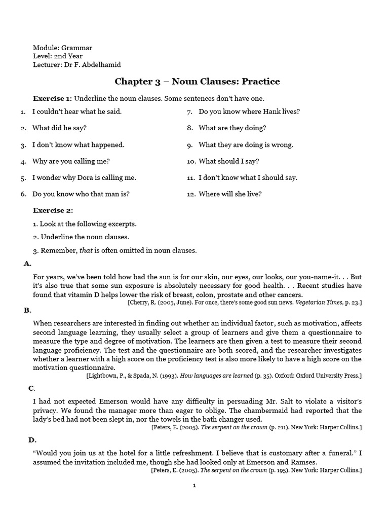 Noun Clauses Practice Exercises | PDF | Clause | Sentence (Linguistics)