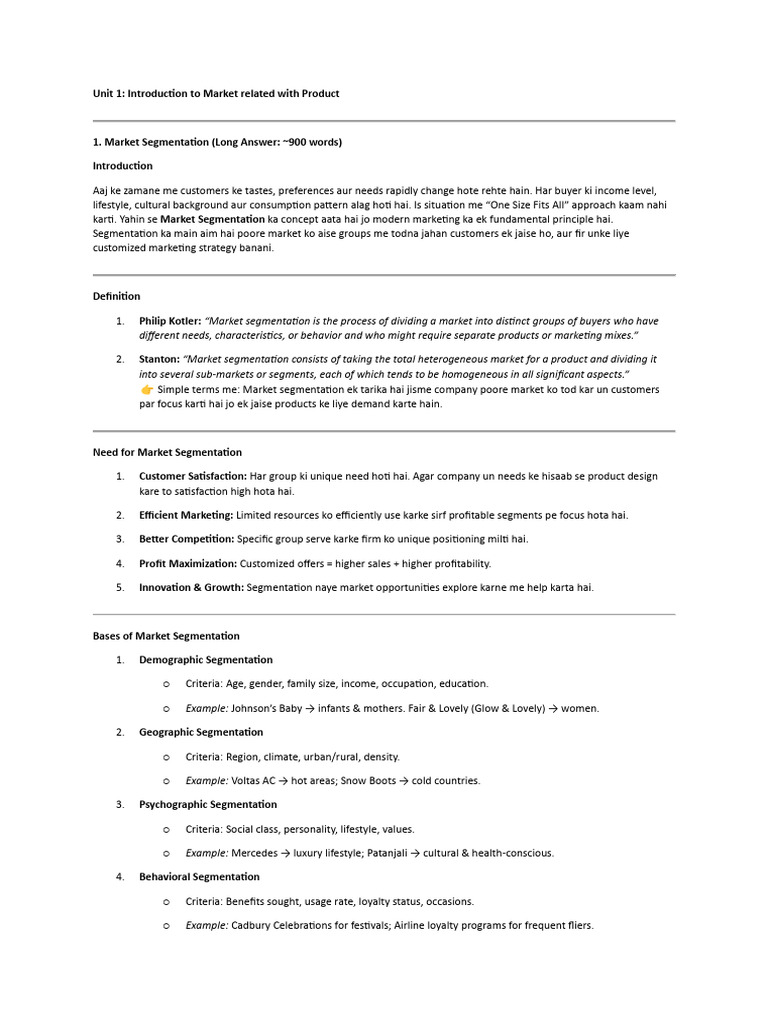 Oroduct and Brand Management Unit 1,2 | PDF | Marketing | Market ...