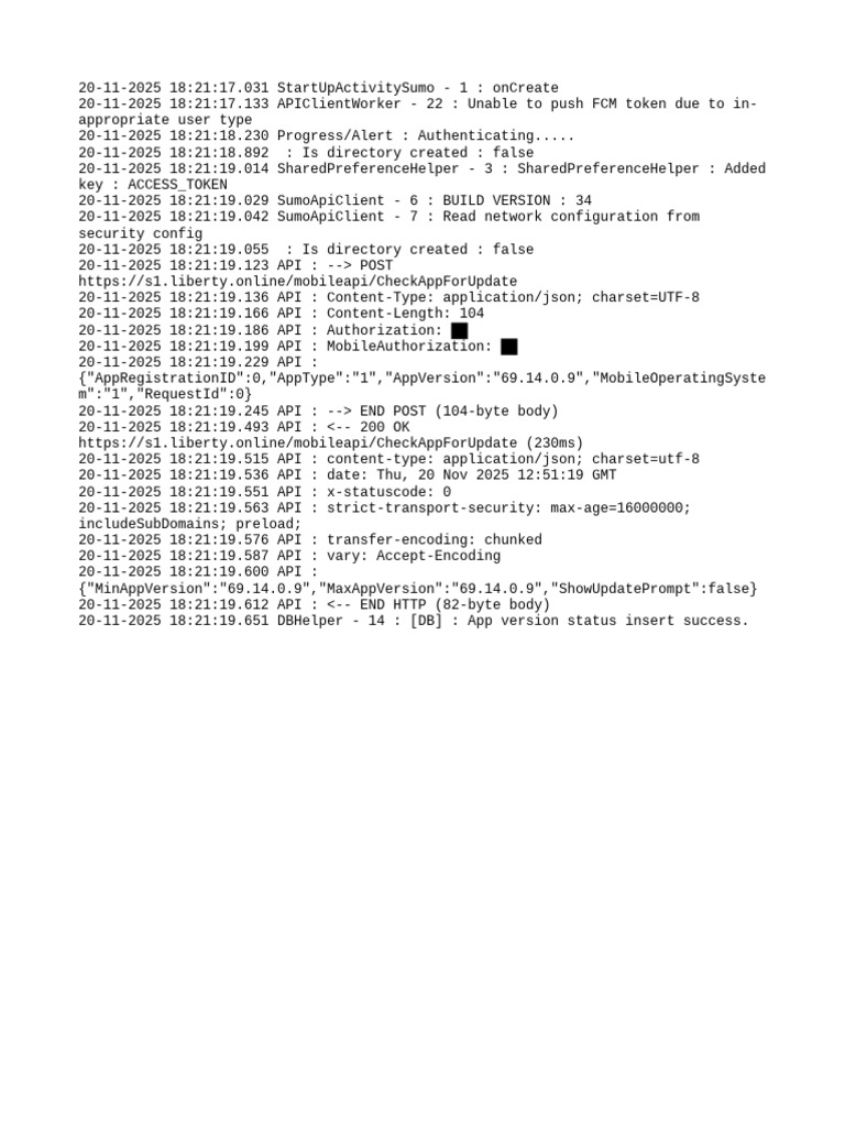 App Update Log and API Response | PDF