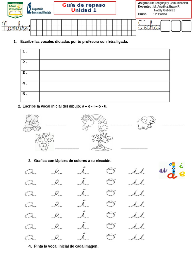 Actividades de Vocales para 1° Básico | PDF