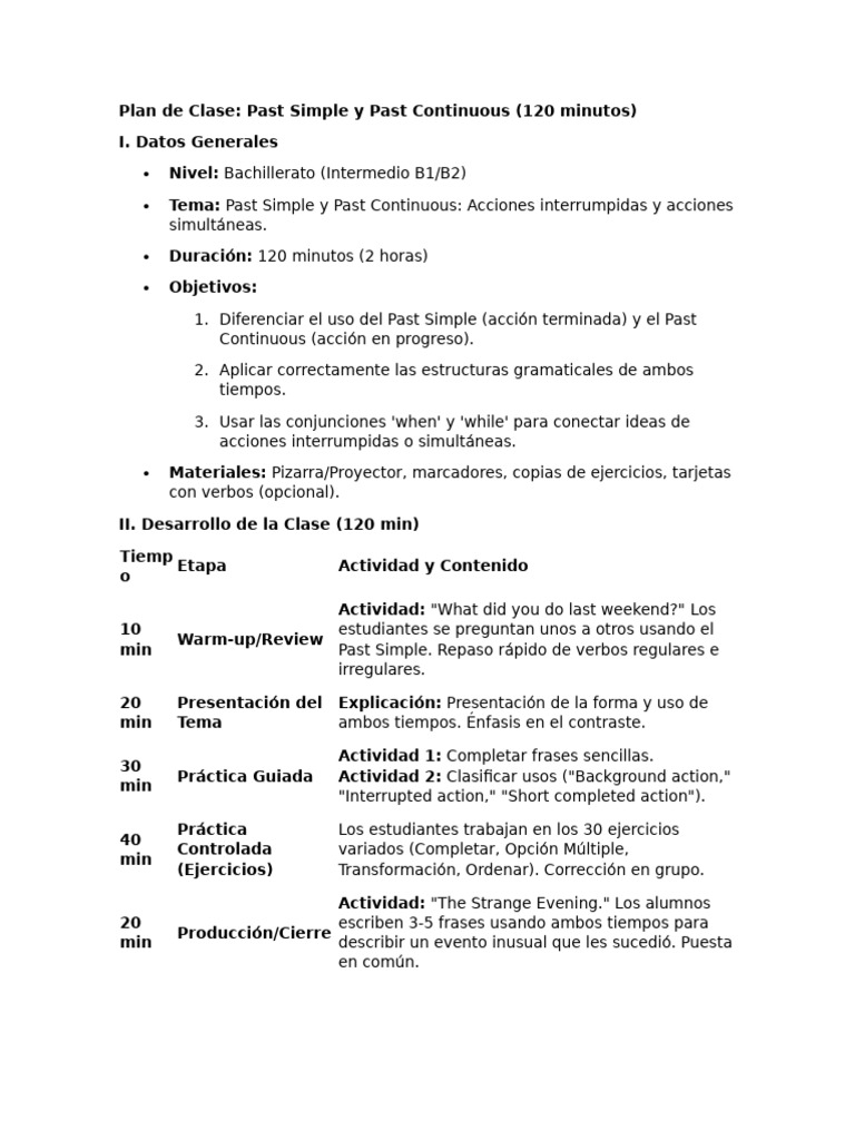 Past Simple vs. Past Continuous Lesson Plan | PDF | Eating Behaviors Of ...