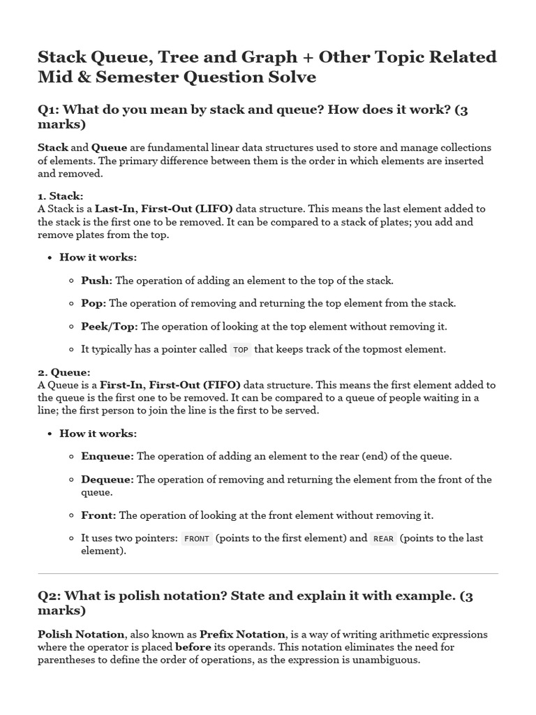 Stack Queue Tree Graph Others Related Question Solve Final | PDF ...