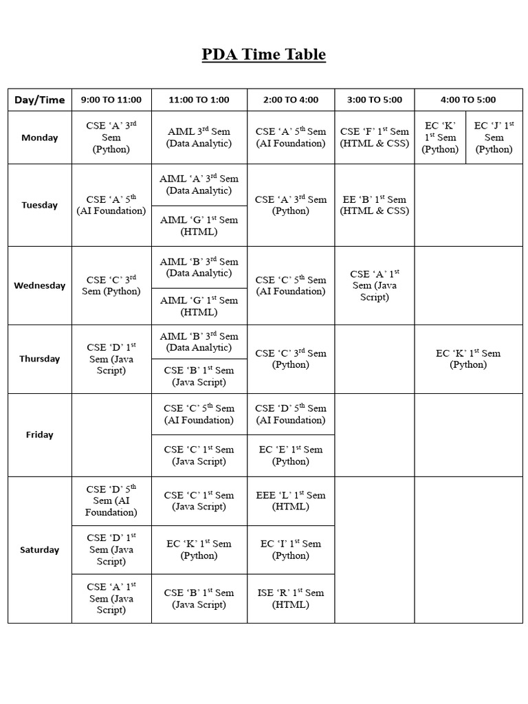 PDA IT Time Table | PDF
