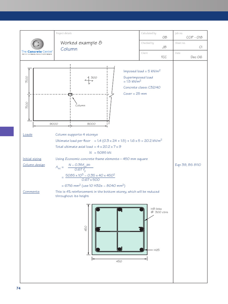 Worked Example 8 To BS8110 Column | PDF | Structural Engineering | Concrete