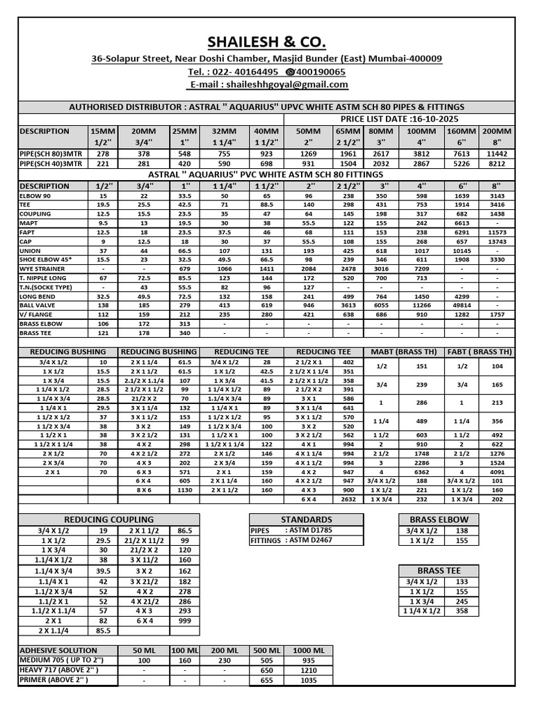 PVC Pipe and Fittings Price List | PDF | Building Materials | Building ...