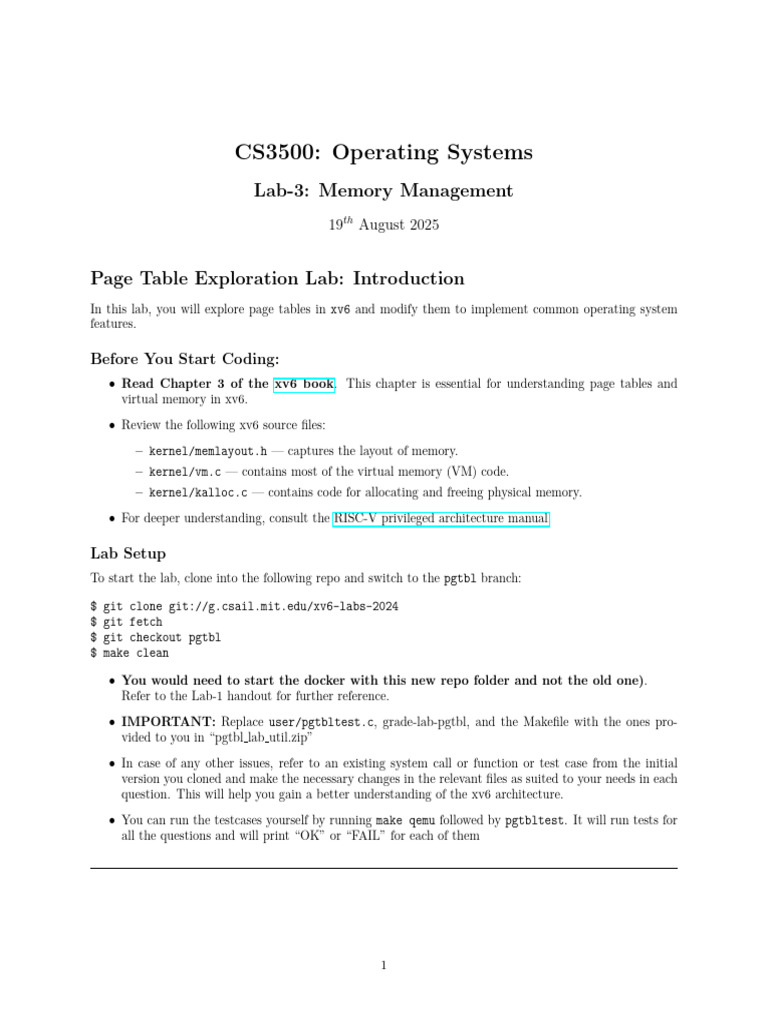 xv6 Page Table Management Lab Guide | PDF | Kernel (Operating System ...