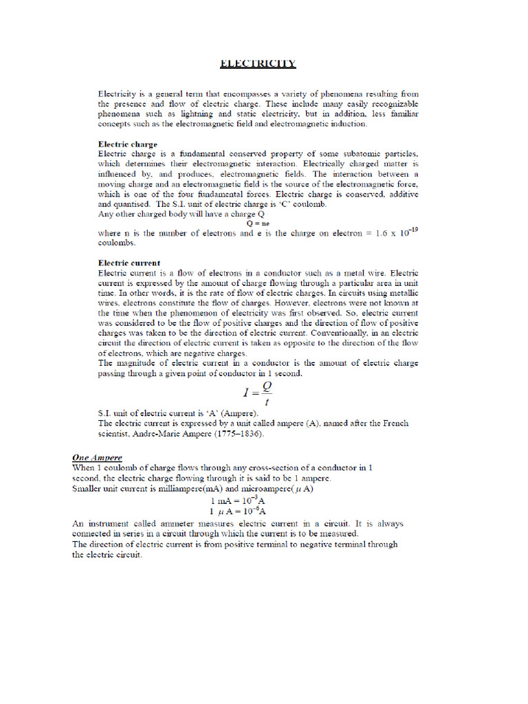 Class 10 Notes Sem-2-ELECTRICITY | PDF