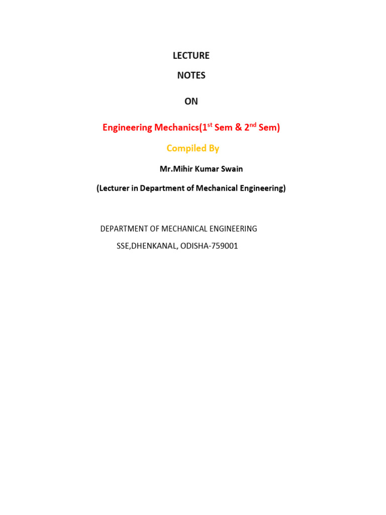 Engineering Mechanics Lecture Notes | PDF | Force | Mechanics