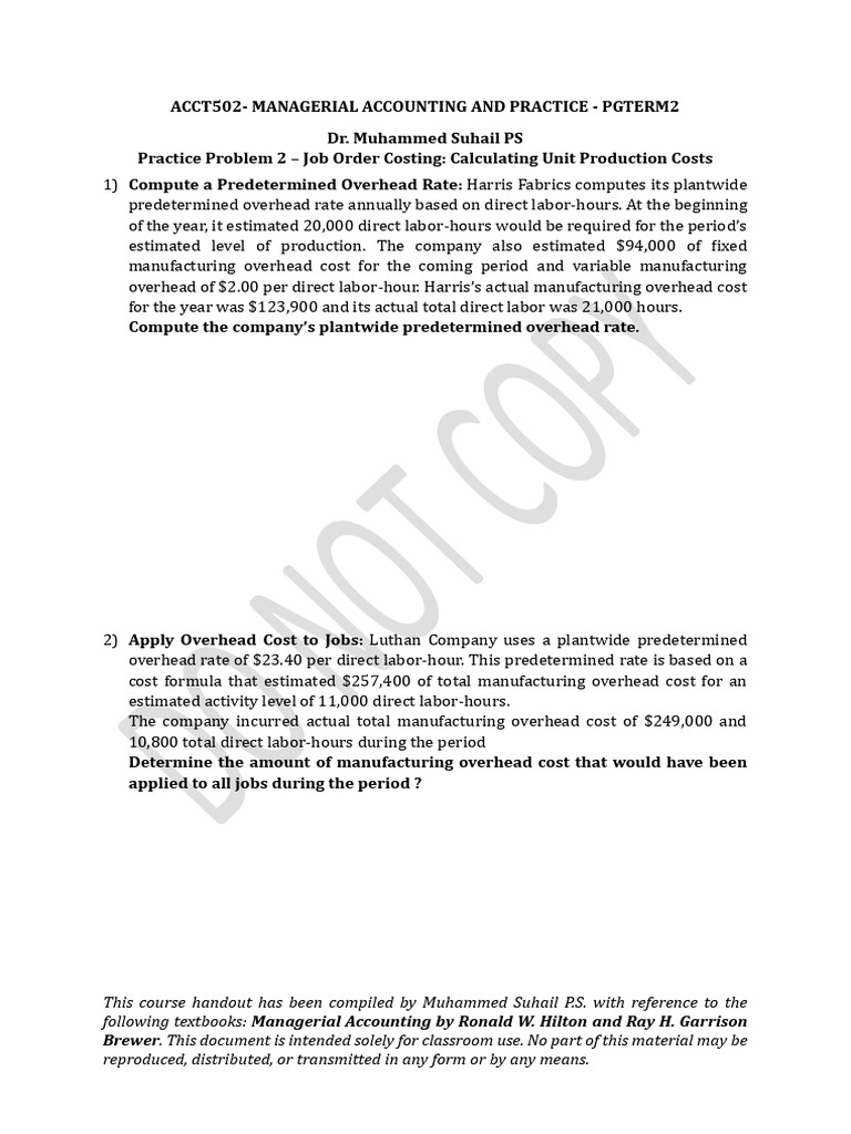 Job Order Costing Practice Problems | PDF | Cost Of Goods Sold ...