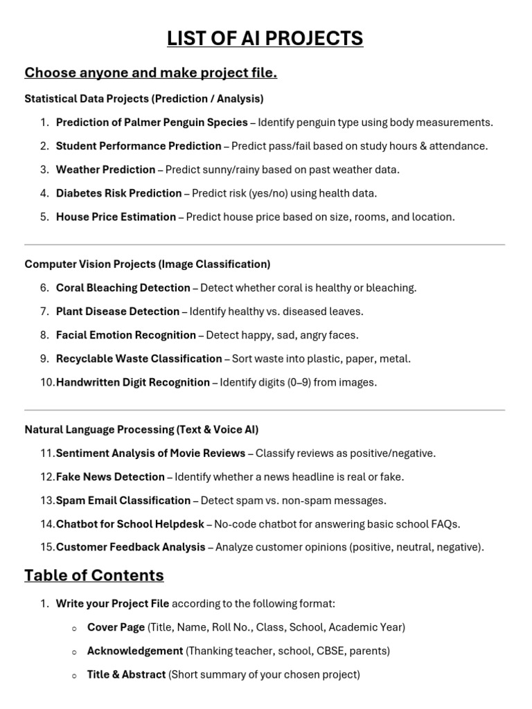 AI Project Ideas for Students | PDF | Artificial Intelligence ...