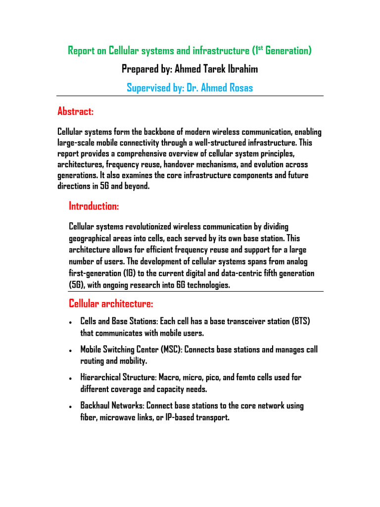 1 Cellular Systems and Infrastructure | PDF | Cellular Network | 4 G