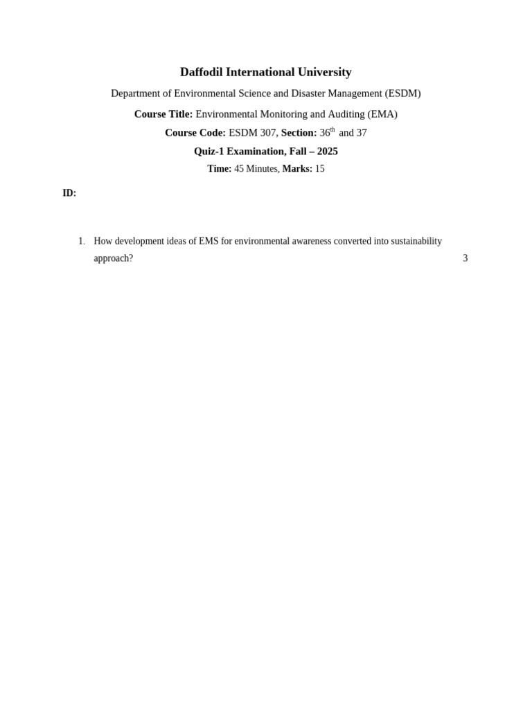 Environmental Monitoring Quiz - ESDM 307 | PDF