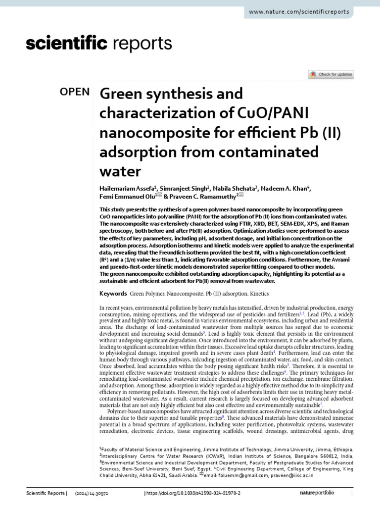 Green Synthesis and Characterization of CuOPANI Na | PDF | Adsorption ...