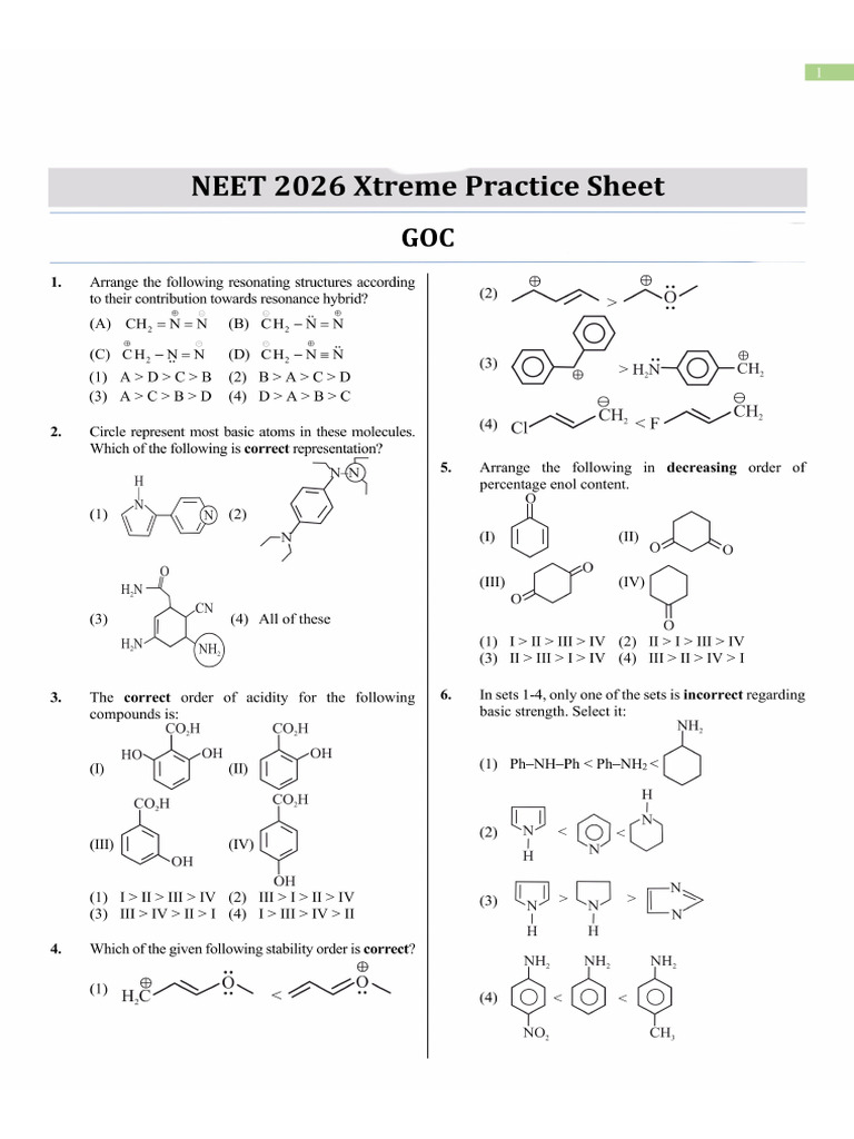 Practice Sheet GOC Only Questions NEET Xtreme Telegram Sheet NEET | PDF