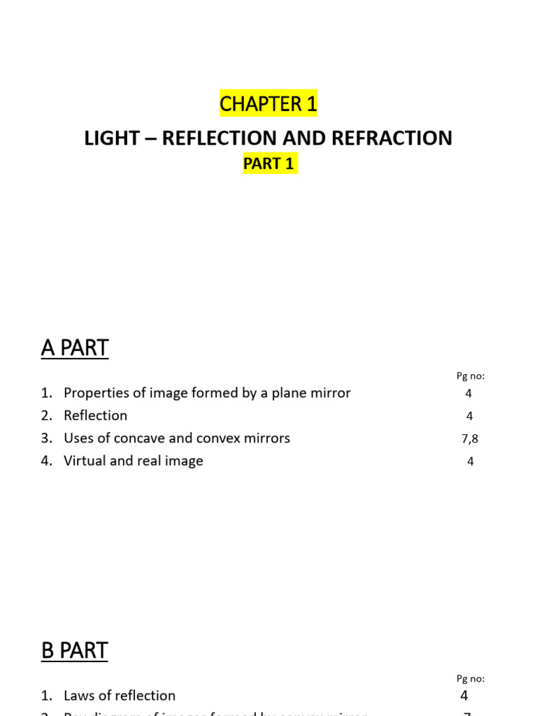 28 Oct Light, Reflection and Refraction (Point Note) | PDF