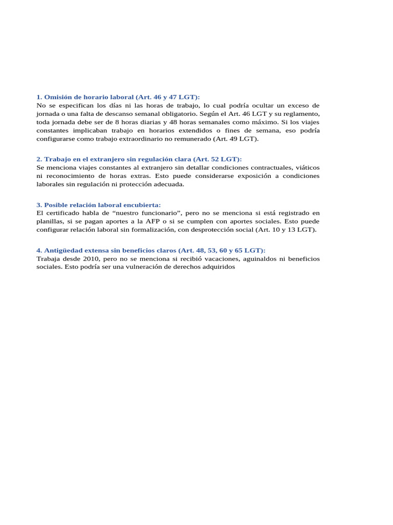 Derechos laborales y omisiones en LGT | PDF