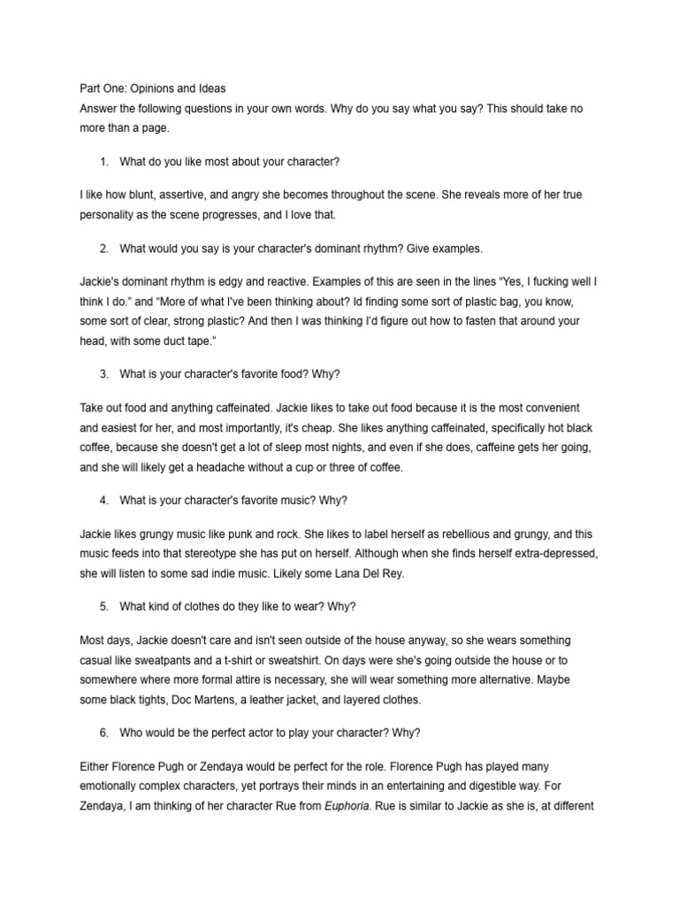 Character Analysis: Jackie’s Motivations | PDF