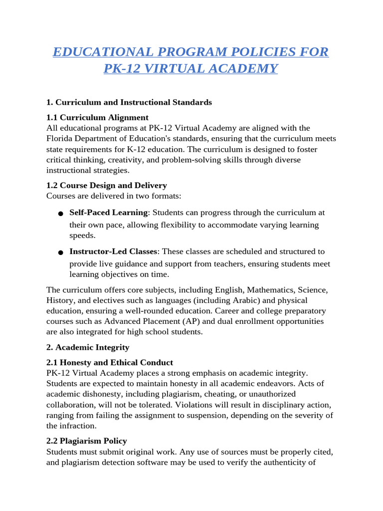 Educational Program Policies For Pk12 | PDF | Educational Assessment ...