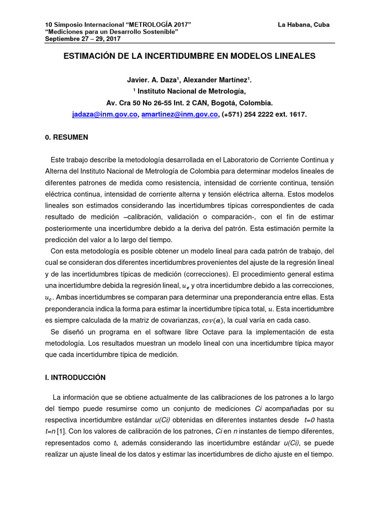Estimación de Incertidumbre en Modelos Lineales | PDF | Metrología ...