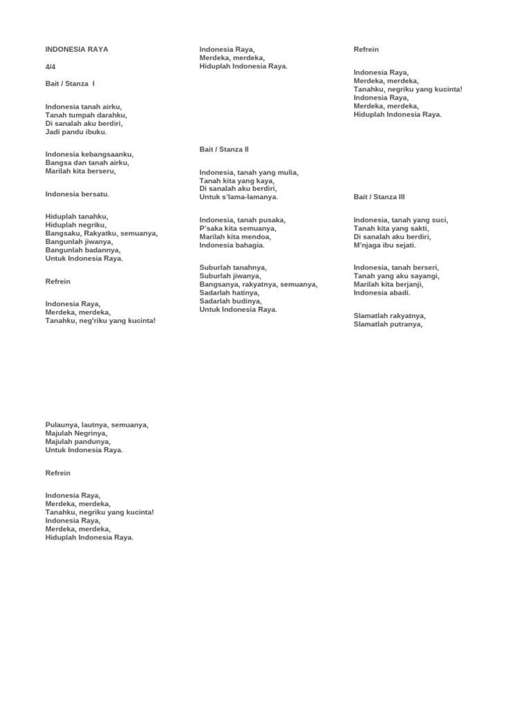 Lirik Lagu Kebangsaan Indonesia Raya | PDF
