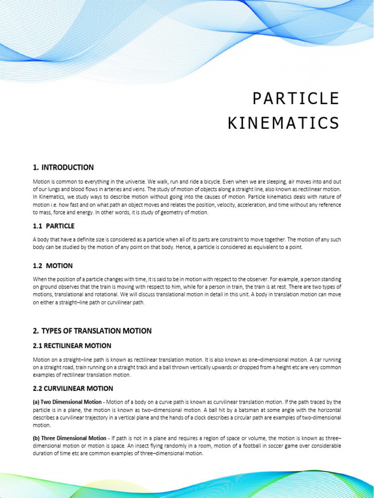 Null-2. Particle Kinematics | PDF | Acceleration | Velocity