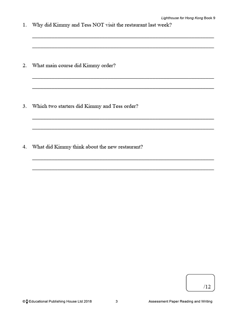 Lighthouse Book 9: Reading Assessment | PDF
