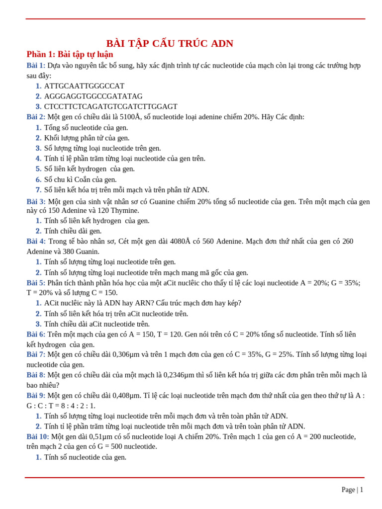Bai Tap ADN HS | PDF