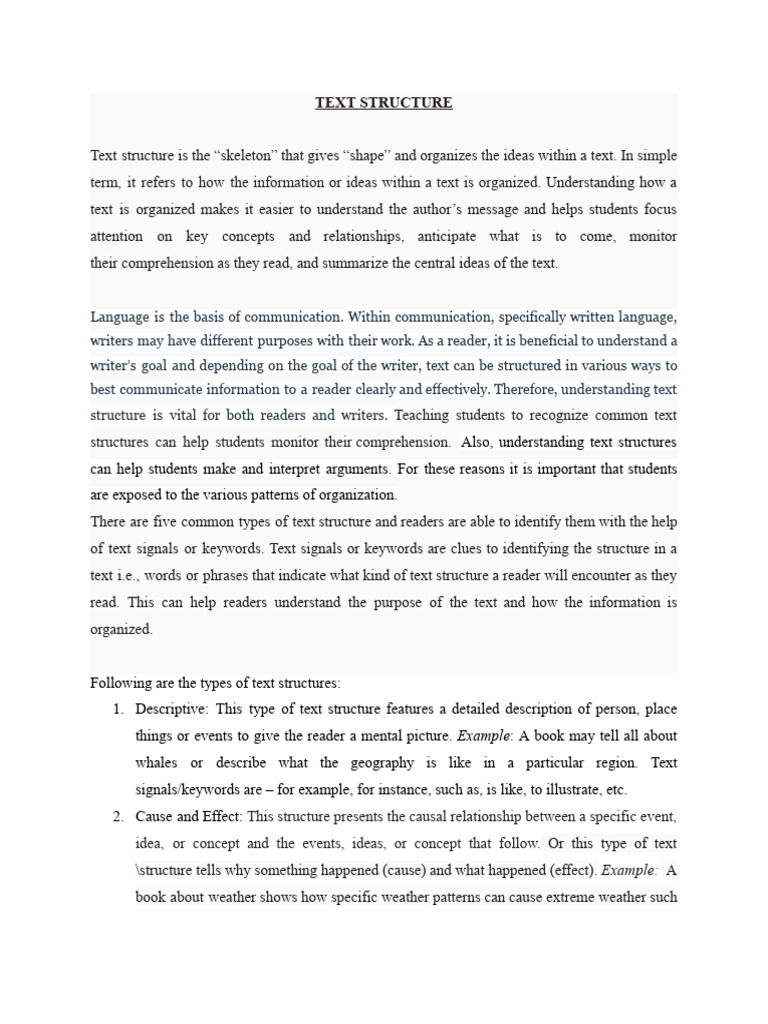 Text Structure 021622 | PDF | Reading Comprehension | Communication