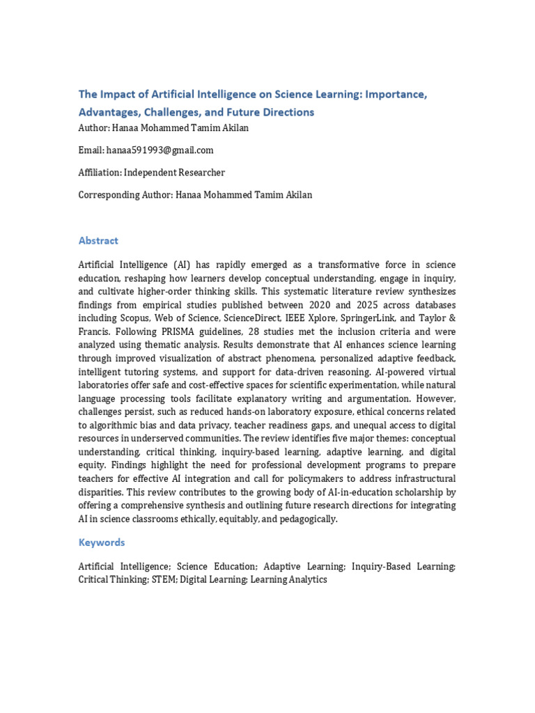 AI's Role in Enhancing Science Learning | PDF | Artificial Intelligence ...