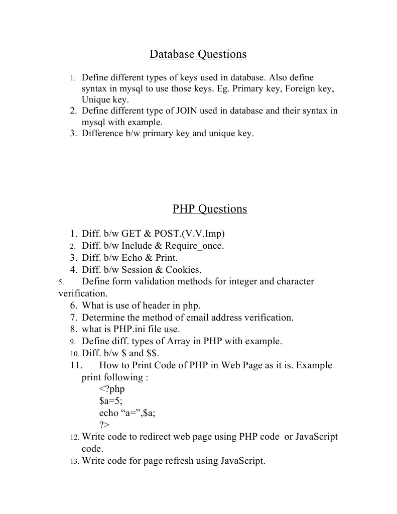 Database and PHP Interview Questions | PDF