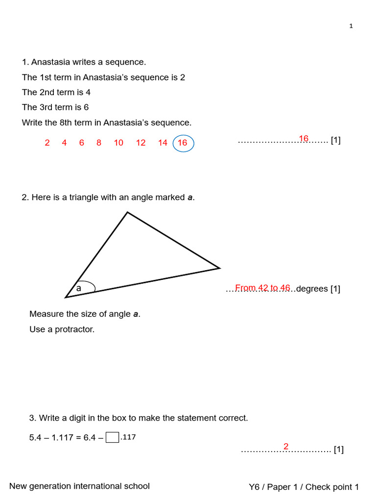 Year 6 Math Checkpoint Practice | PDF | Geometry