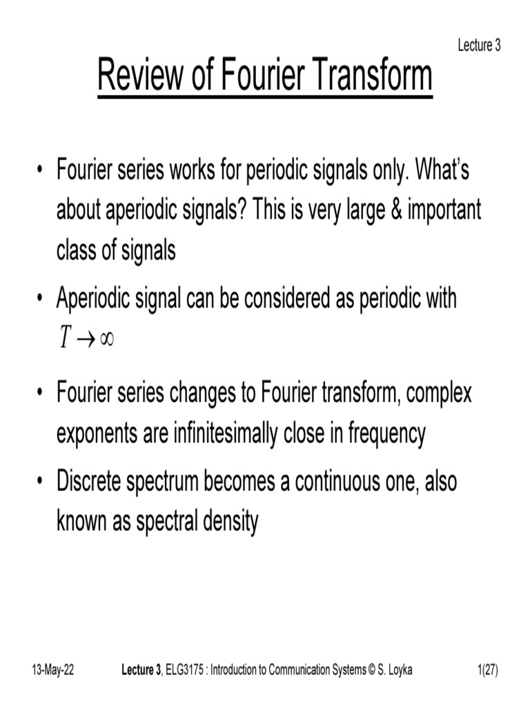 Lec 3 ELG3175 | PDF | Spectral Density | Mathematical Analysis