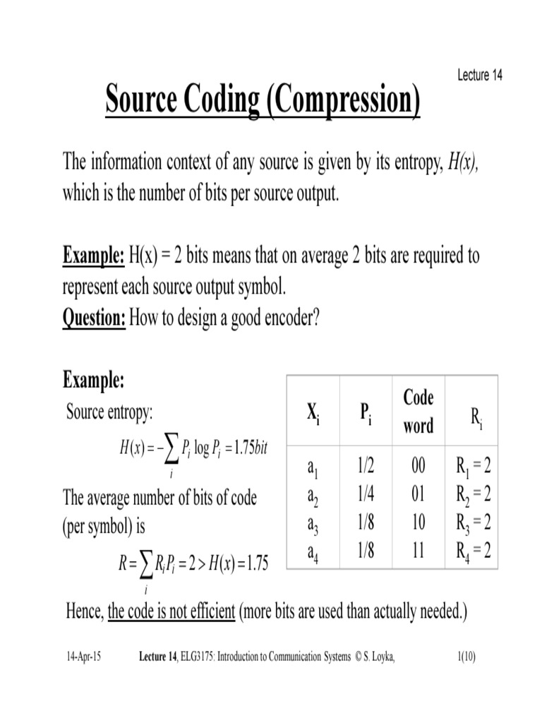 Lec 14 ELG3175 | PDF | Data Compression | Information Age