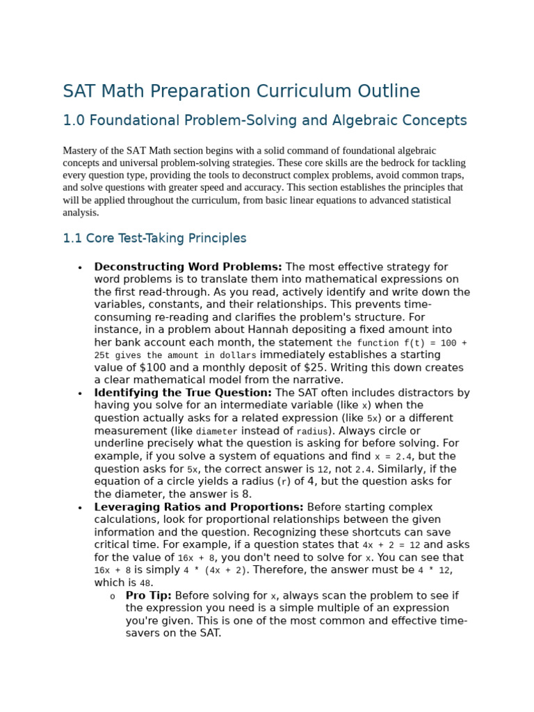 SAT Math Prep: Algebra & Functions Guide | PDF | Quadratic Equation ...