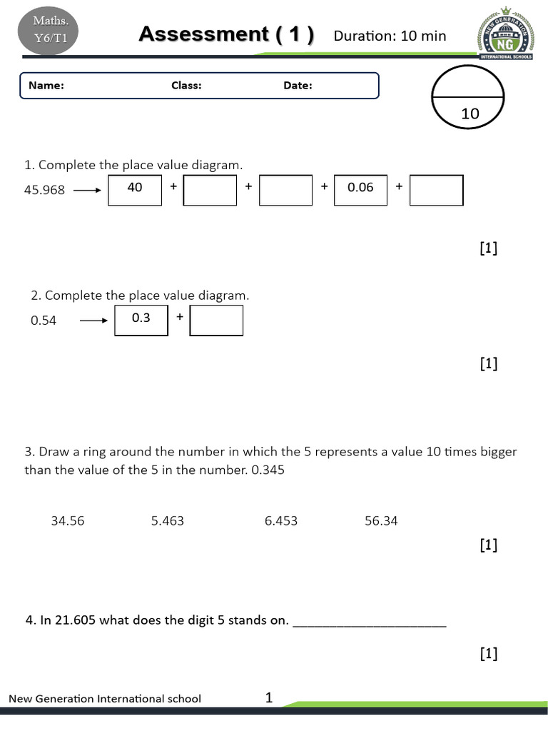Year 6 Maths Assessment Questions | PDF