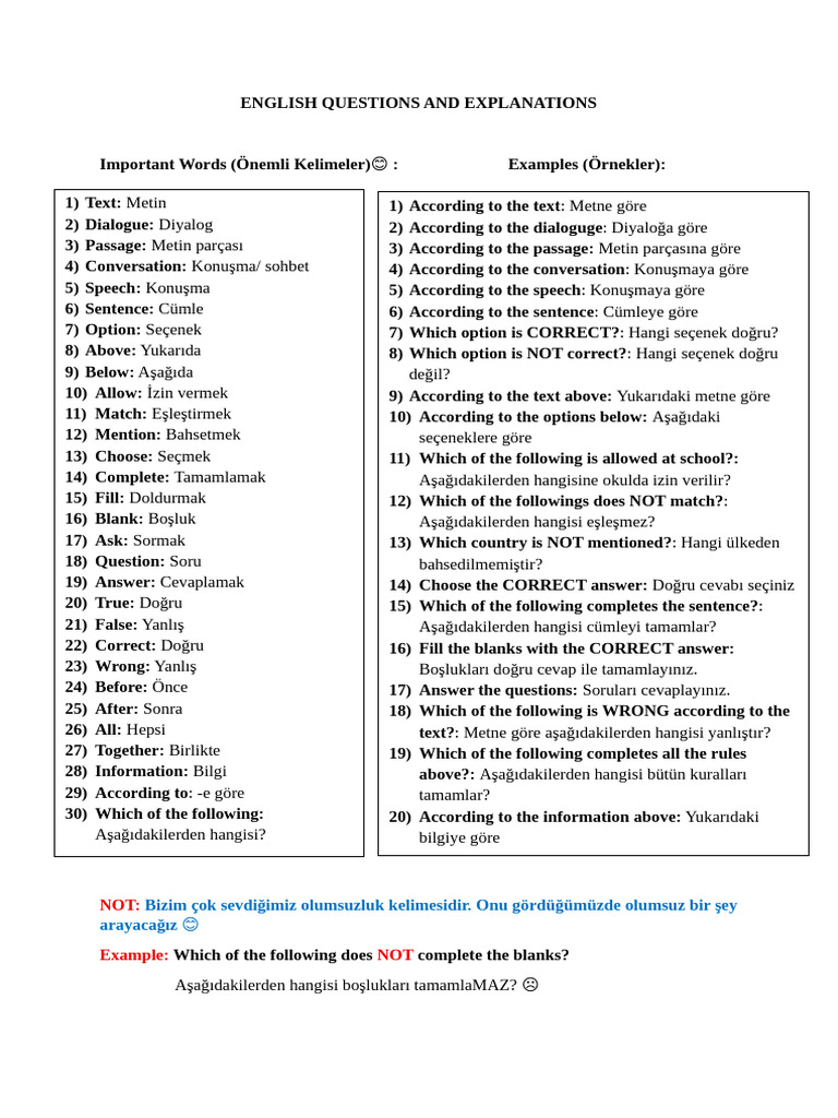 English Questions and Explanations | PDF