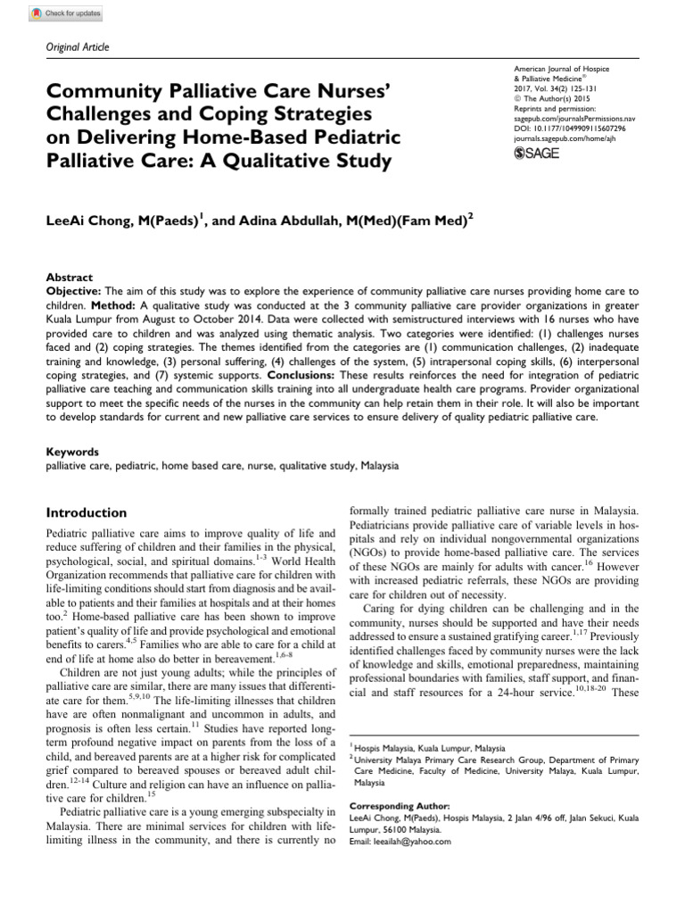 Community Nurses in Pediatric Palliative Care | PDF | Palliative Care ...