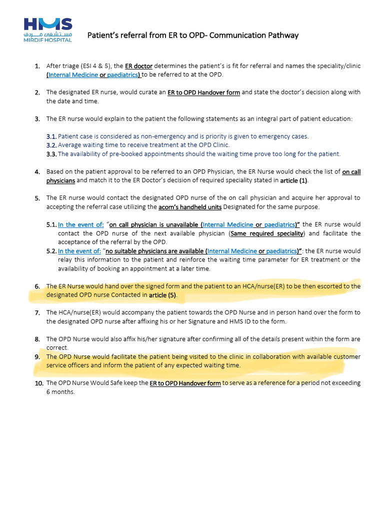 ER to OPD Referral Process Guide | PDF | Nursing | Social Programs