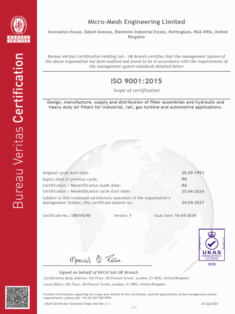 ISO 9001:2015 Certification for Micro-Mesh | PDF