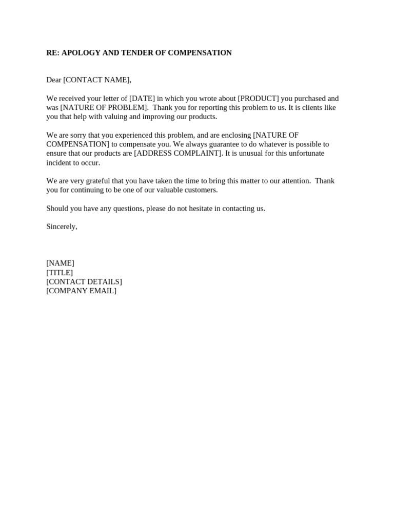 Apology and Compensation Offer Letter | PDF